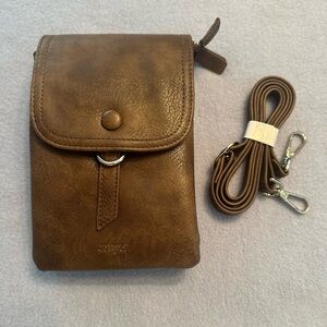 TFKGS - Brown Small Crossbody Bag, Soft Leather Cell Phone Purse
